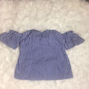 Blue and white gingham small off shoulder top